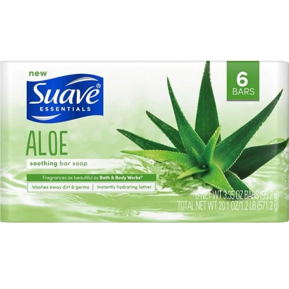 2 Pack Suave Essentials Aloe Soothing Bar Soap Instantly Hydrating 12 Bars Total
